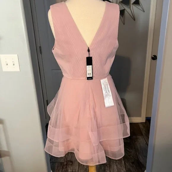 NWT 398 BCBG MAXAZRIA DRESS TIERED PALE PINK EMBROIDERY LACE TULLE. Size 12 - Picture 6 of 6
